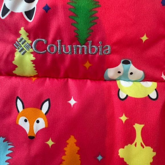 Columbia Sz 6M Baby Bunting Snowsuit Red DOWN FILL Animals - Picture 3 of 6
